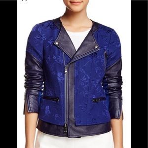 Rebecca Taylor Royal Blue Leather & Brocade Motorcycle Jacket.